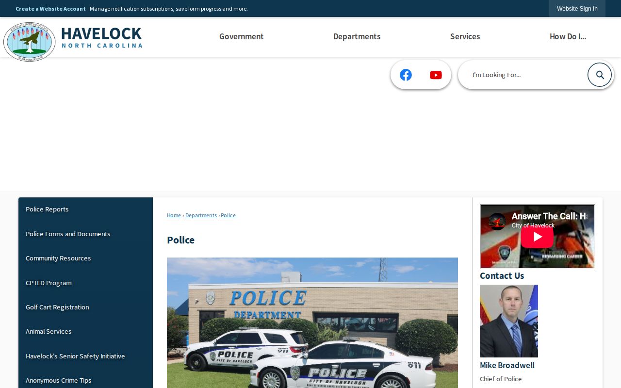 Official Havelock Police Department webpage