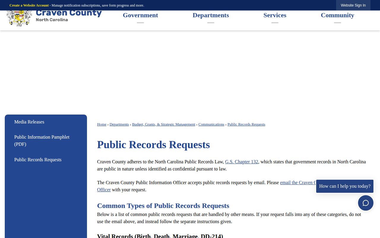 Craven County arrest public records request routing