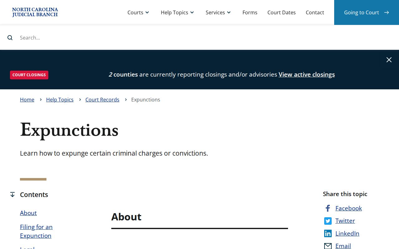 North Carolina Courts Craven arrest record expunction information